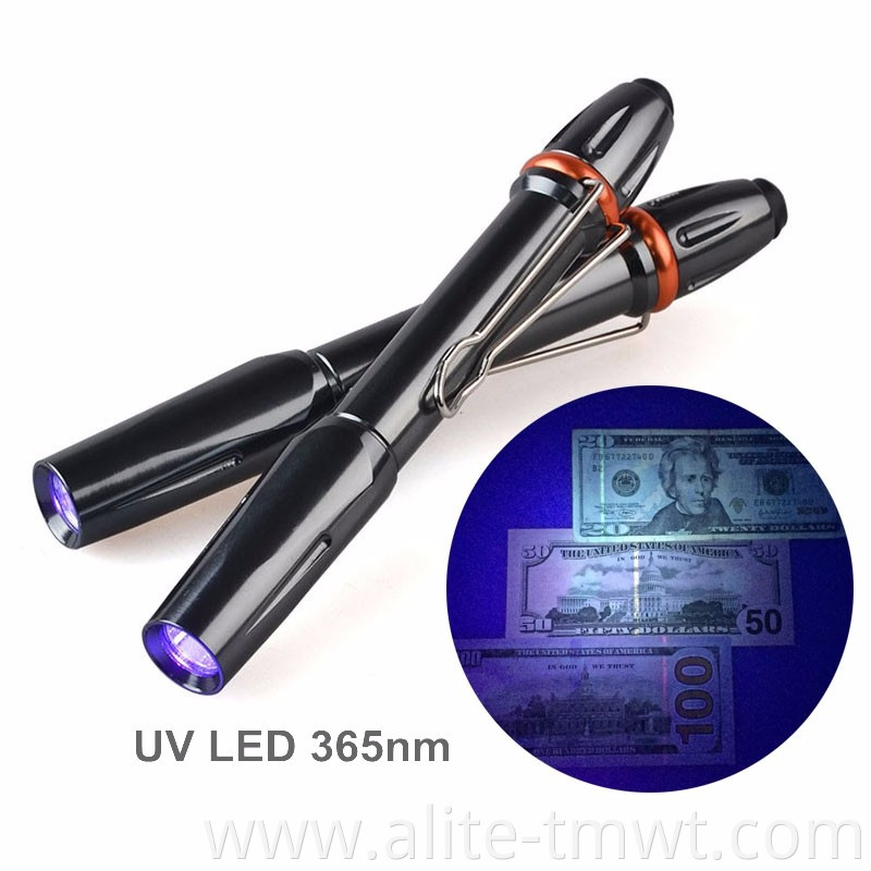 Pocket Flashlight 365nm 3W LED Ultraviolet Lamp UV Black Light Pen Torch